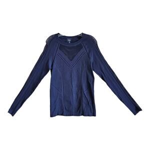 ATHLETA Women L Oxygen Mesh Performance Top Navy Activewear Seamless FITTED 32"